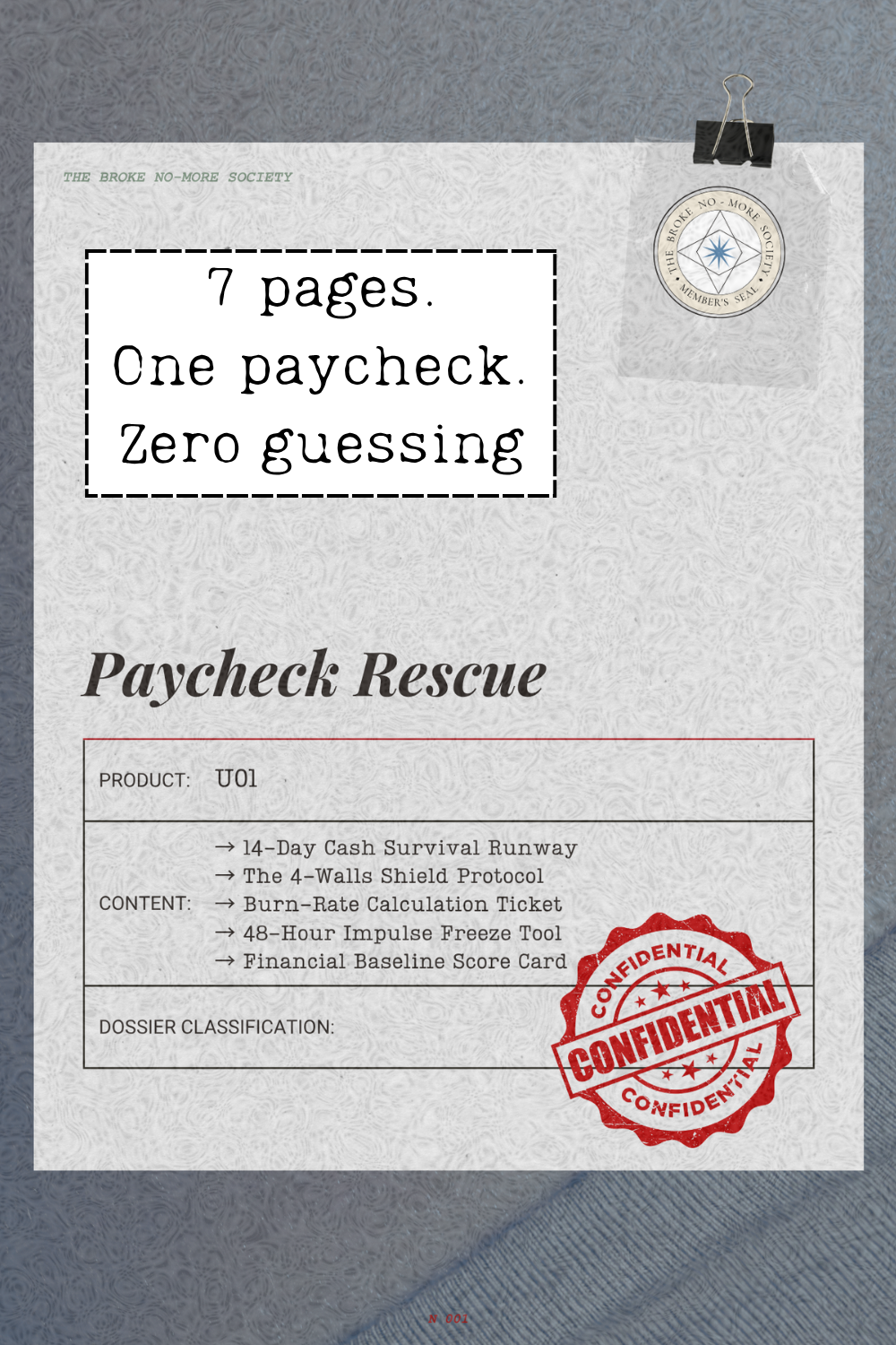 Paycheck Rescue Planner: 14 Day Financial Survival Confidential Dossier, PDF Printable Digital Download