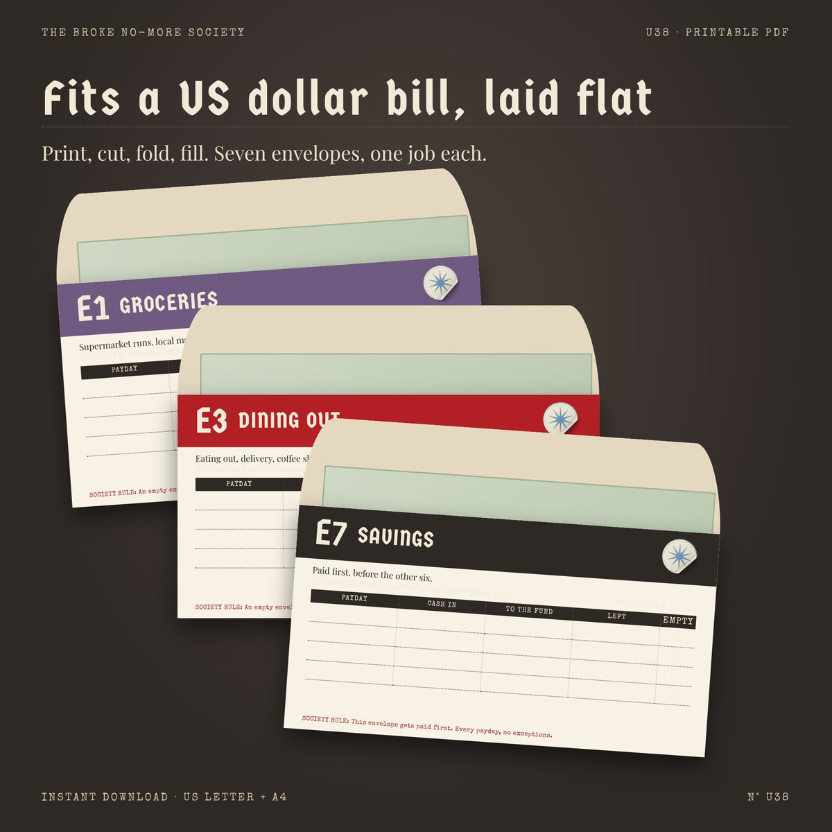 Printable cash envelopes sized for a US dollar bill